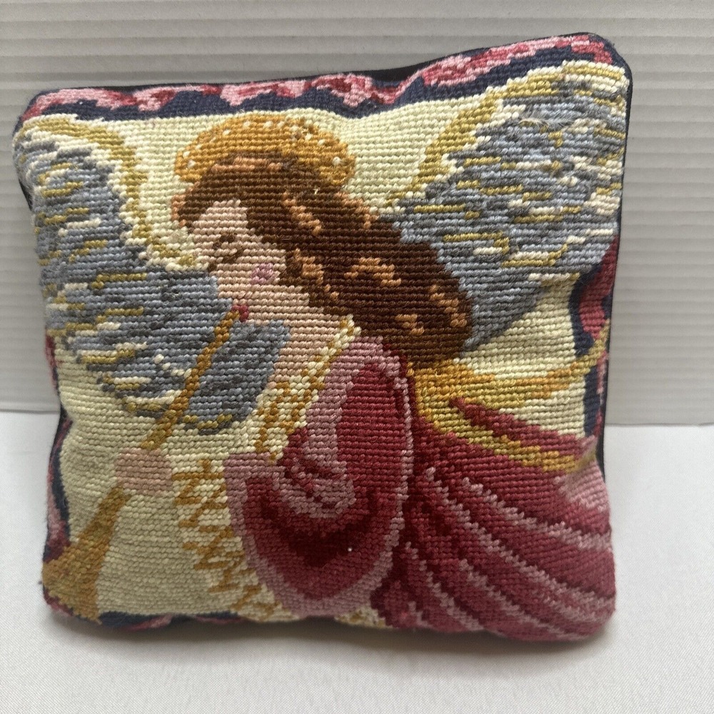 Christmas Angel Needlepoint Pillow 10 x 10‎ in Square Holiday Decor